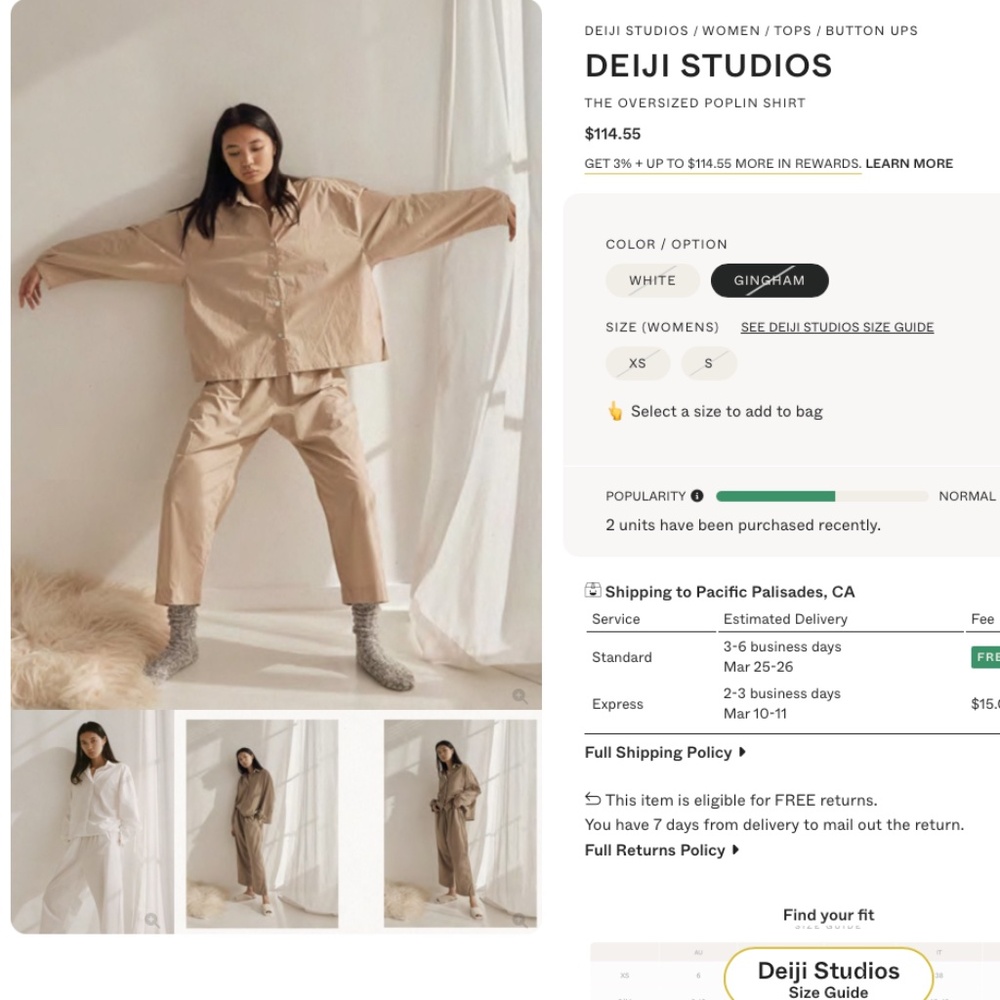 DEIJI STUDIOS  The Oversized Poplin Shirt Gingham Organic Cotton Check Grandpa M - Picture 7 of 16